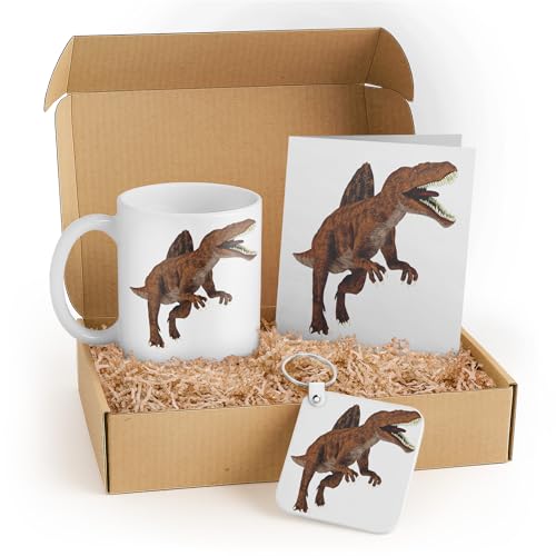 3dRose Spinosaurus Dinosaur Gift Set - Mug, Card, and Keychain for Kids - Perfect for Dinosaur Fans and Birthday Gifts