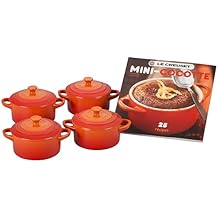 Le Creuset Stoneware Set of 4 Mini Cocottes with Cookbook, 8 oz. each, Flame