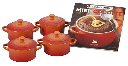 Le Creuset Stoneware Set of 4 Mini Cocottes with Cookbook, 8 oz. ...