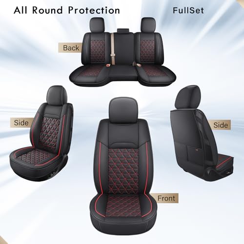 Image of Coverado Dodge Ram Seat Covers Full Set, Waterproof Truck Car Seat Cover Protectors Custom Fit for 2002-2026 Dodge RAM 1500 2500 3500 with Curved Bench(Black&Red line)