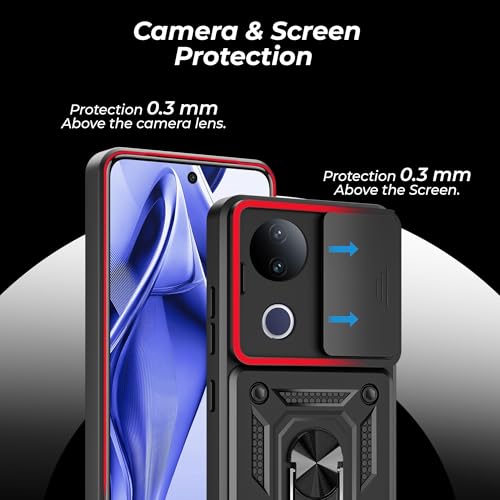 Image of A rtistque Armor Bumper Back Case Cover for iQOO Z10R 5G / Vivo V50 / V50e / V50 Elite Edition /Vivo T4R 5G | Stylish Ring Holder & Inbuilt Stand | Sliding Camera Cover | Protective Design - Black