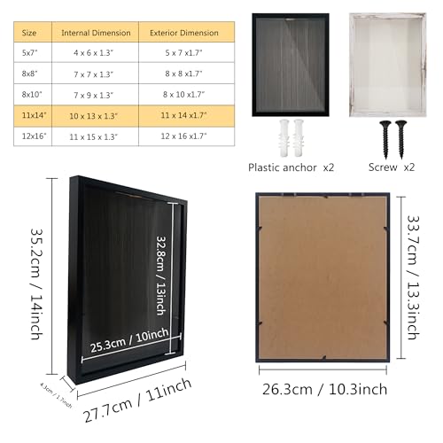 Image of GraduationMall 11x14 Top Loading Shadow Box Frame with HD Glass,Wood Display Case with Slot,1.25 inches Interior Depth,Ideal for Wine Bottle Caps,Tickets,Shells,Stamps and More,Black