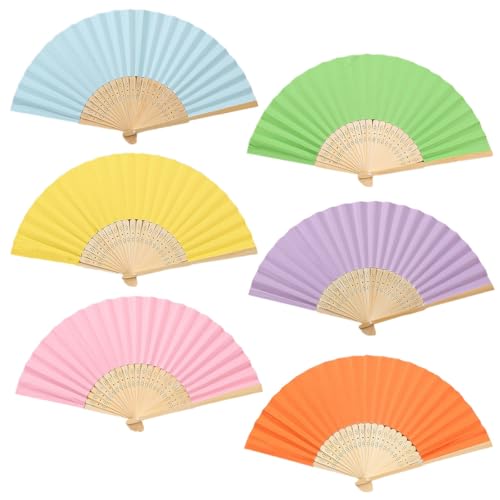 Morices 6 Pcs Handheld Paper Fans, Colorful Folding Hand Fans DIY Handmade Dancing Fan Foldable Hollow Carved Bamboo Fan for Wall Decoration Dancing Photo Props Party Favors Wedding Gifts