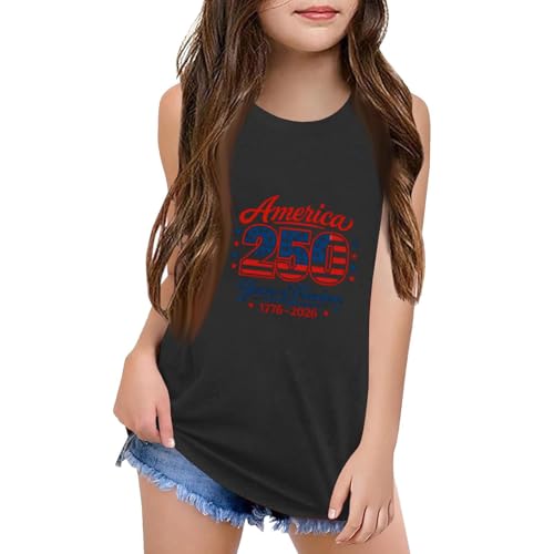 Independence Day Graphic Tank Tops for Girls American Flag Patriotic Girls Clothes Size 8-10 Summer 4Th of July USA Sleeveless T-Shirt Fashion School Tee 2-13 Years Gray-120