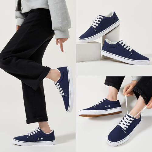 Image of BENPAO Mens White Casual Shoes All Black Fashion Sneakers for Men Low Top Lace Up Canvas Shoes