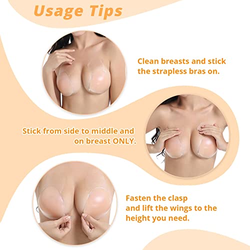 Albrta Sticky Bra, 2 Pairs Adhesive Bra, 2023 Upgrade Sticky Bras For Women Push Up, Invisible Sticky Boobs, Backless Strapless Bras For Women With Nipple Covers Nude #TOP4