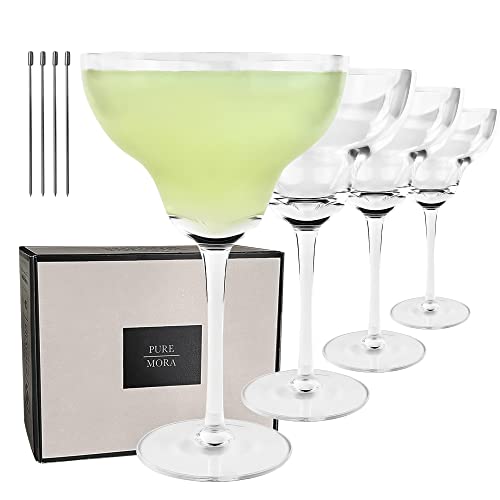 PURE MORA Margarita Glasses Set of 4, 12 oz Modern Bar Glass for Martini, Frozen Daiquiri, Tropical Summer Parties – Classic Coupe Cocktail Drinkware, Great Gift for Mixologists, Hand Blown Crystal