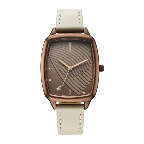 Image of Fastrack Wild Bird Feather Brown Dial Brown Genuine Leather Strap Watch for Women - 6321QL02
