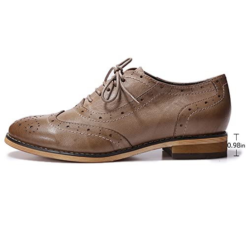 Image of Mona flying Womens Leather Wingtip Oxfords Brogue Shoes Lace-up Flats