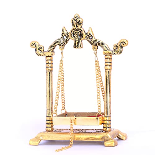 Image of KridayKraft Laddu Gopal Jhulla Palana Metal Gold Plated for Your kanha Metal Krishna jhulla palna Religious Gift Article.