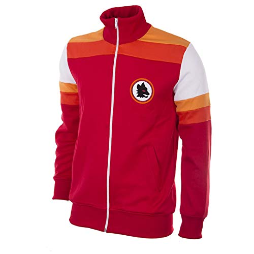 COPA Herren AS Roma 1979-80 Retro-Fußball-Jacke mit langem Ausschnitt, rot, M