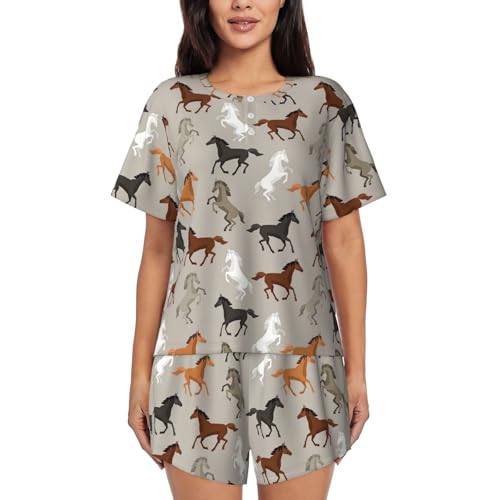 Pyjama manches courtes femme imprimé cheval idéal pour vos moments de détente estivaux