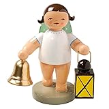 Miniaturfigur Wendt & Kuhn Handbemalter Grunhainichen-Engel aus Holz mit Glocke und Laterne