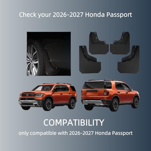 Image of No Drill Mud Flaps Splash Guards Compatible with Honda Passport 2026-2027(Not Fit TrailSport),OEM Style Textured Black Custom Fit All Weather Exterior Accessories(4PCS)