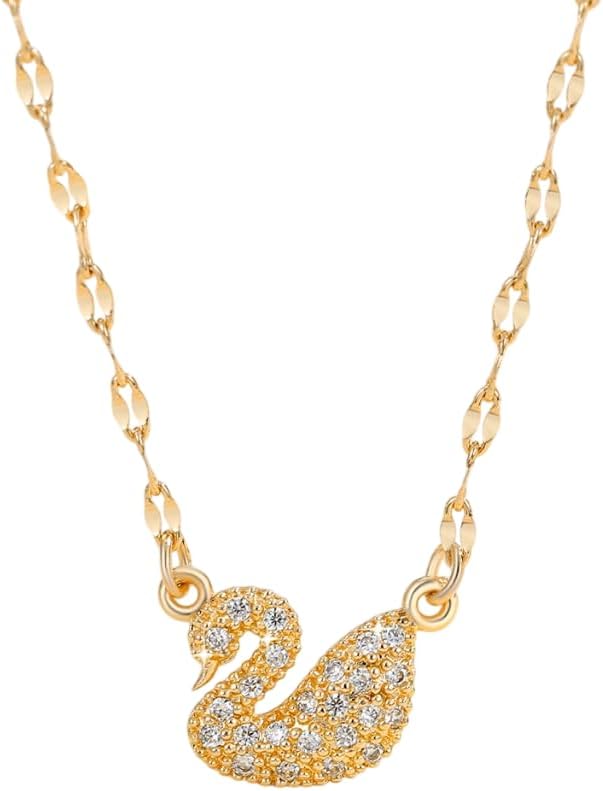 18K Gold Plated Swan Pendant Necklace – Elegant Cubic Zirconia Crystal Jewelry for Women