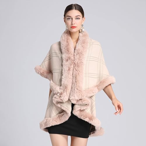 Ladies Faux Rabbit Fur Soft Hood Cape Unlimited Bust Poncho Shawl Scarf Wrap for Women Evening Party4