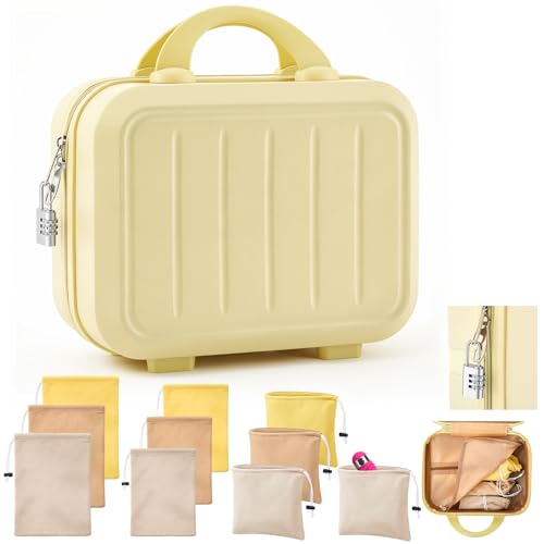 Chunful Adult Game Toy Storage Box Case with 9 Pcs 3 Sizes Discreet Toy Storage Bags Reusable Lockable Organizer Container with Lock Private for Women Men Gift Travel Home(Light Yellow)