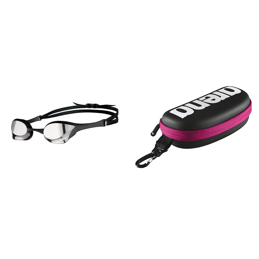 Arena Cobra Ultra Swipe, Occhiali Unisex-Adulto, Argento-Nero, Taglia Unica & Goggle Case, Astuccio Per Occhialini Unisex Adulto, Nero (Black/White/Fuchsia), Taglia Unica