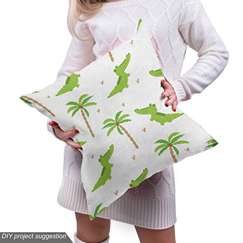 Image of Lunarable Alligator Fabric by The Yard, Cartoon Crocodiles with Tropic Palm Trees Design Composition, Decorative Fabric for Upholstery and Home Accents, 1 Yard, Lime Green