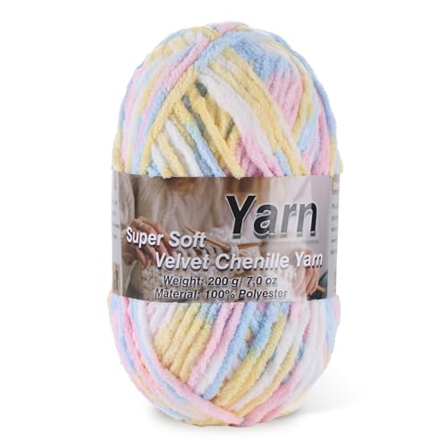 Image of Chunky Chenille Yarn for Baby Blanket Yarn for Crocheting - 7.05oz Super Soft Chenille Plush Yarn - Bulk Thick Yarns Used for Making Scarves, Blankets, Stuffed Animals, DIY Craft (Colorful- C)