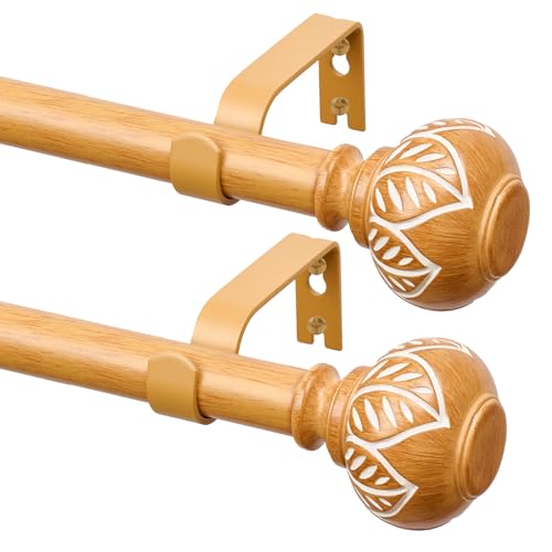Image of Wood Curtain Rods for Windows 28 to 48 Inch 2 Pack,Heavy Duty 1 Inch Curtain Rod,Decorative Single Window Rods with Round Imitation Wood Grain Finial 30"-60",2 Pack