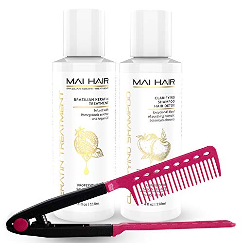 Brazilian Keratin Hair Treatment Complex and Clarifying Shampoo Kit  Professional Effective Fast Acting Formula Infused with Organic Pomegranate and Argan Oil (4 oz)
