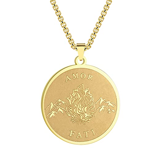 Lugzhuin Amor Fati Pendant Stoic Necklace Philosophy Pendant Memento Mori Necklace Stoic Gift for Men (Gold)