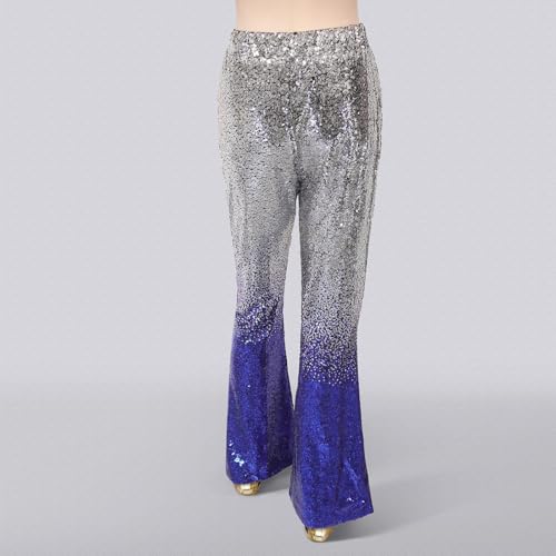 Pantalon évasé à paillettes scintillantes taille haute chic