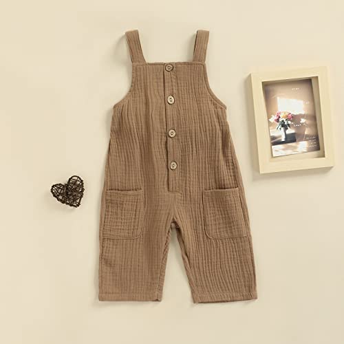 Mubineo Toddler Baby Girl Boy Solid Pocket Overalls Comfy Overall Romper Jumpsuit (Brown, 3T) #TOP1