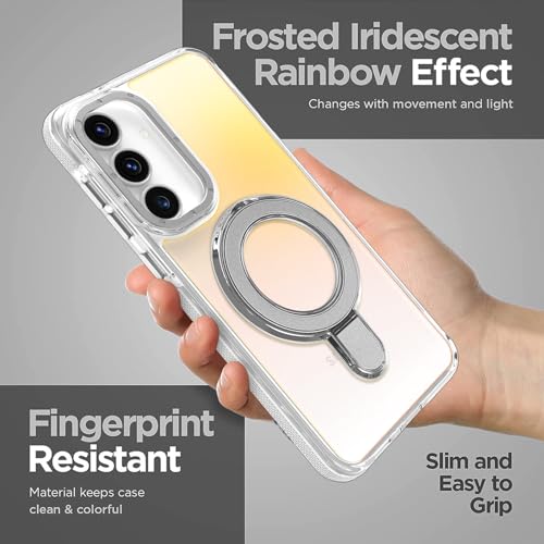 Image of Magnetic for Samsung Galaxy S25 FE 5G Case with Stand [Compatible with Magsafe] [Cute Fluorescent Design] [1 Screen Protector] Slim Translucent Matte Case for Galaxy S25 FE 5G 6.7 inch, White