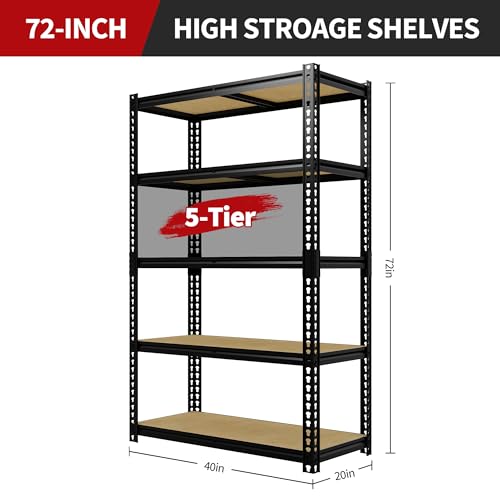 Image of GarveeTech Garage Storage Shelves 5 Tiers, 2500 Lb Capacity Heavy Duty Metal Shelving Unit, 40 inch L x 20 inch W x 72 inch H Adjustable Storage Rack for Kitchen, Pantry, Basement, Bathroom & Laundry