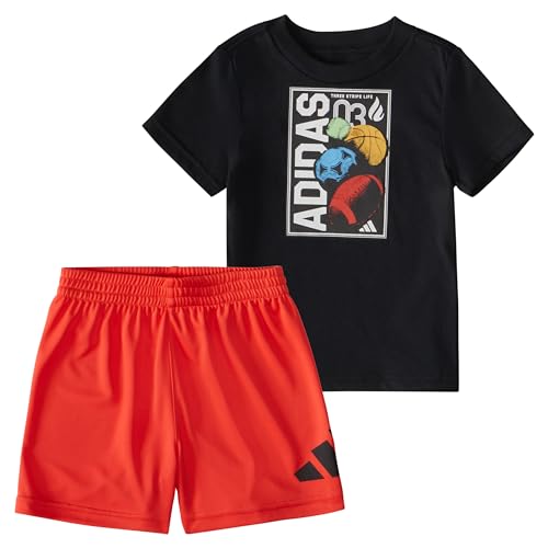 Image of adidas baby-boys Poly Tee Aop 3s Short Set(infant)