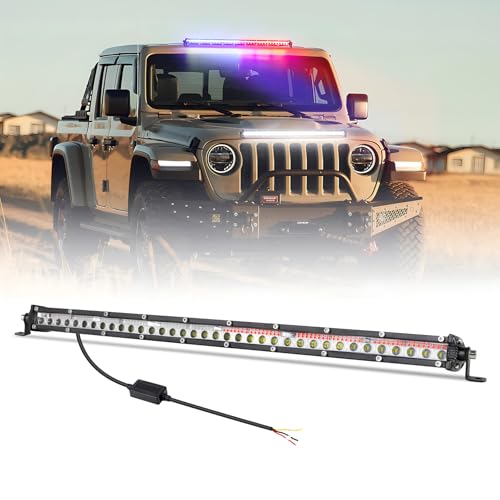 OPP ULITE 20inch Led Light Bar with Red Blue Strobe Light 1 Solid Mode & 15 Flashing Mode, 126pcs Led Spot Beam Slim Driving Work Lights for 4x4 Trucks SUV ATV UTV, 1PC Pack