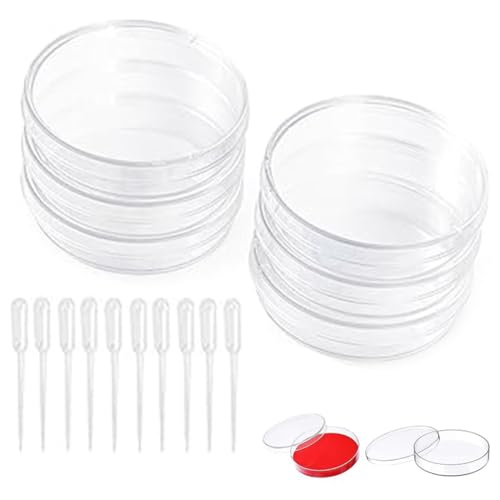 BQRKOTM 6 Pièce Petri Dishes Plastique Steriles, 70Mm Boîtes Pétri Plastique, Boîtes De Pétri Transparentes Avec Couvercle, Avec 10Pcs 1Ml Pipette, Pour Etudes Biologie Expériences En Laboratoire