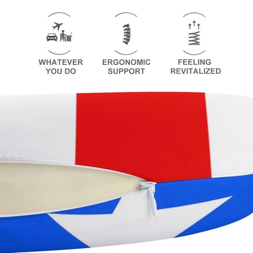 Image of Stylish U Shaped Travel Neck Pillow Memory Foam Chin Support Puerto Rico Flag, Breathable Washable Cover for Airplane Car Office Decor
