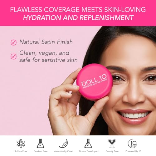 DOLL 10 NO. Doll 10 Peptide Bounce Balm Foundation™ with Buff & Bounce Brush – Hydrating, Age-Defying Foundation for Mature Skin, Clean, Vegan, Medium Buildable Coverage – Blurs Fine Lines – [Light/Medium]