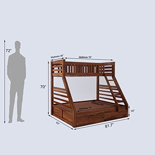 Image of Ganpati Arts Sheesham Wood Italian Bunk Bed Twin Over Bed with Ladder Wooden Bunk Bed with 2 Drawer Storage for Bedroom Living Room and Home (Natural Finish) 1 Year Warranty