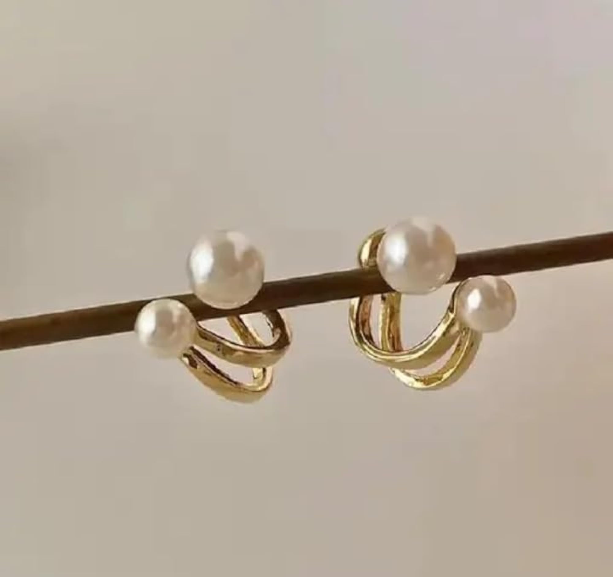 Pearl Cuff Earrings Crystal Cartilage, Gold Pearl Wrap Earring