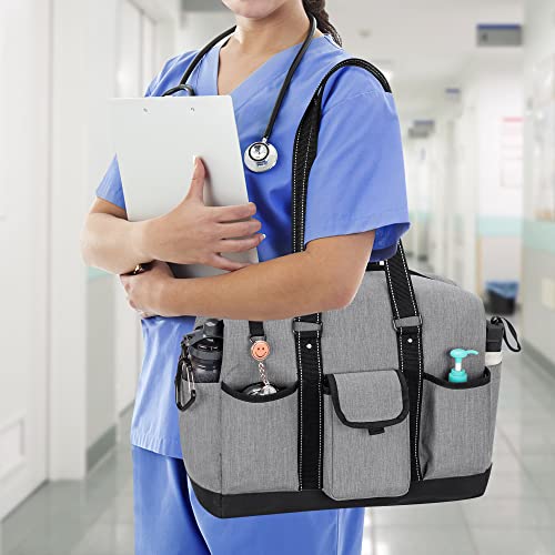 Damero Nurse Bag for Work, Women Clinical Bag Medical Supplies Shoulder Bag with 15.6” Laptop Sleeve for Home Health Care and More, Gray