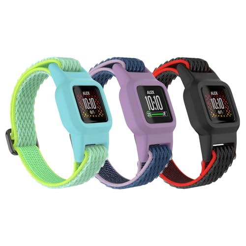 Vanet 3 Pack Compatible with Garmin Vivofit Jr 3 Bands for Kids, Soft Nylon Straps Silicone Sport Breathable Bands Adjustable Replacement Wristbands