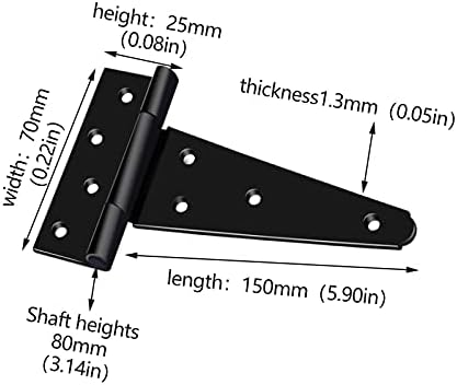 2 Pcs T-Hinge,6 Inches 270 Degree Rotation Metal Tee Hinges,Use for Garden Doors,Barn Doors,Shed Windows,Shed Accessories,Shutters,Skylights, Ventilation Holes,Flower Boxes,Black