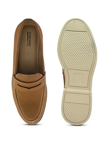 Image of STANPHORD Men Suede Formal Loafer Shoes | Round Toe Slip-On Moccasins | PU Leather Cushioned Anti-Slip | Office Party Business Casual Wear (TPSG 7086)