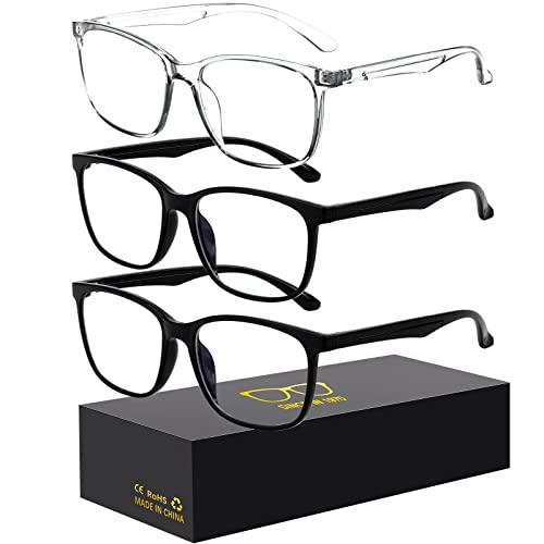 Image of Oilway Blue-Light Blocking Glasses Computer Reading /Gaming /TV /Phones Glasses Fashion Anti Eyestrain Glasses for Women Men(E1 Black + Black + Transparent)
