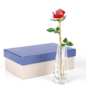 LONGWIN Crystal Rose Artificial Flowers Glass Forever Rose Long Stem with Crystal Vase Valentine’s Day/Mother’s Day/Thanksgiving Day/Birthday/Anniversary/Wedding for Her