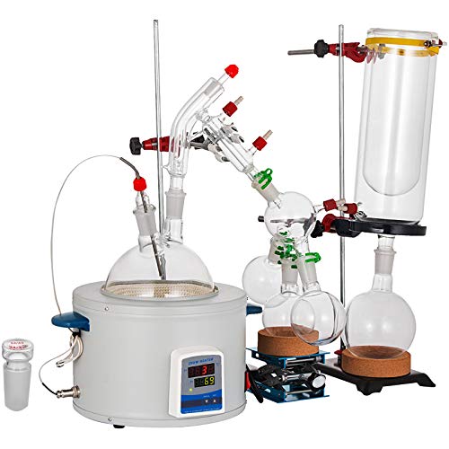 VEVOR 2L Distillation Apparatus Max.380°C Short Path Distillation with Cold Trap Heating Mantle Short Path Distillation Kit Lab Distillation Glassware Apparatus 2L