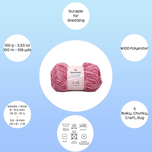 Image of Cuddly Velvet Chenille Yarn, Super Soft Fluffy Bulky for Knitting Crocheting Blanket Amigurumi, Durable for Shedding, 100 Gram (3.53 Ounces) 109 Yards (100 Meters) (Dusty Rose) (3 Skeins)