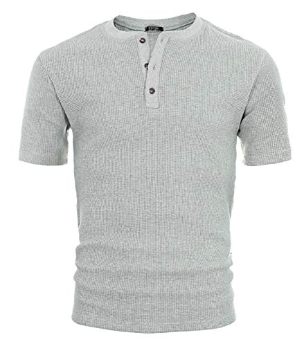 Givon Mens Slim Fit Casual Short Sleeve Lightweight Waffle Henley Shirt/Gmt100-Grey-L #TOP1