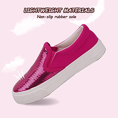 Toandon Toddler Girls Canvas Loafer Shoes Slip On Sneakers Baby Kids Sequins Glimmer Glitter Sparkle Low Top Non Slip Rubber Sole Lightweight Breathable Walking Outdoor Fashion Casual Pink Size 11 #TOP5