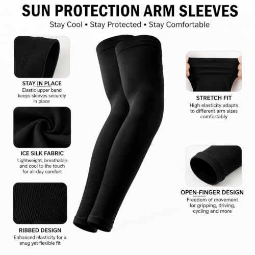 Xotectrix 2 Paires Manchette Bras Sport Unisexe,protection Bras UV, Couvre Tatouage Basketball Tennis Course, Bord Couture Plat Elastique Sans LaTeX,noir – vue 3