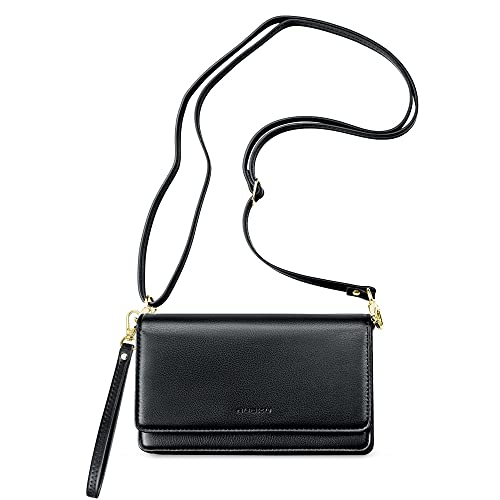 nuoku Women Small Crossbody Purse Cell Phone Wristlet Wallet Purse with RFID Card Slots and Strap for Women, Green (Black)